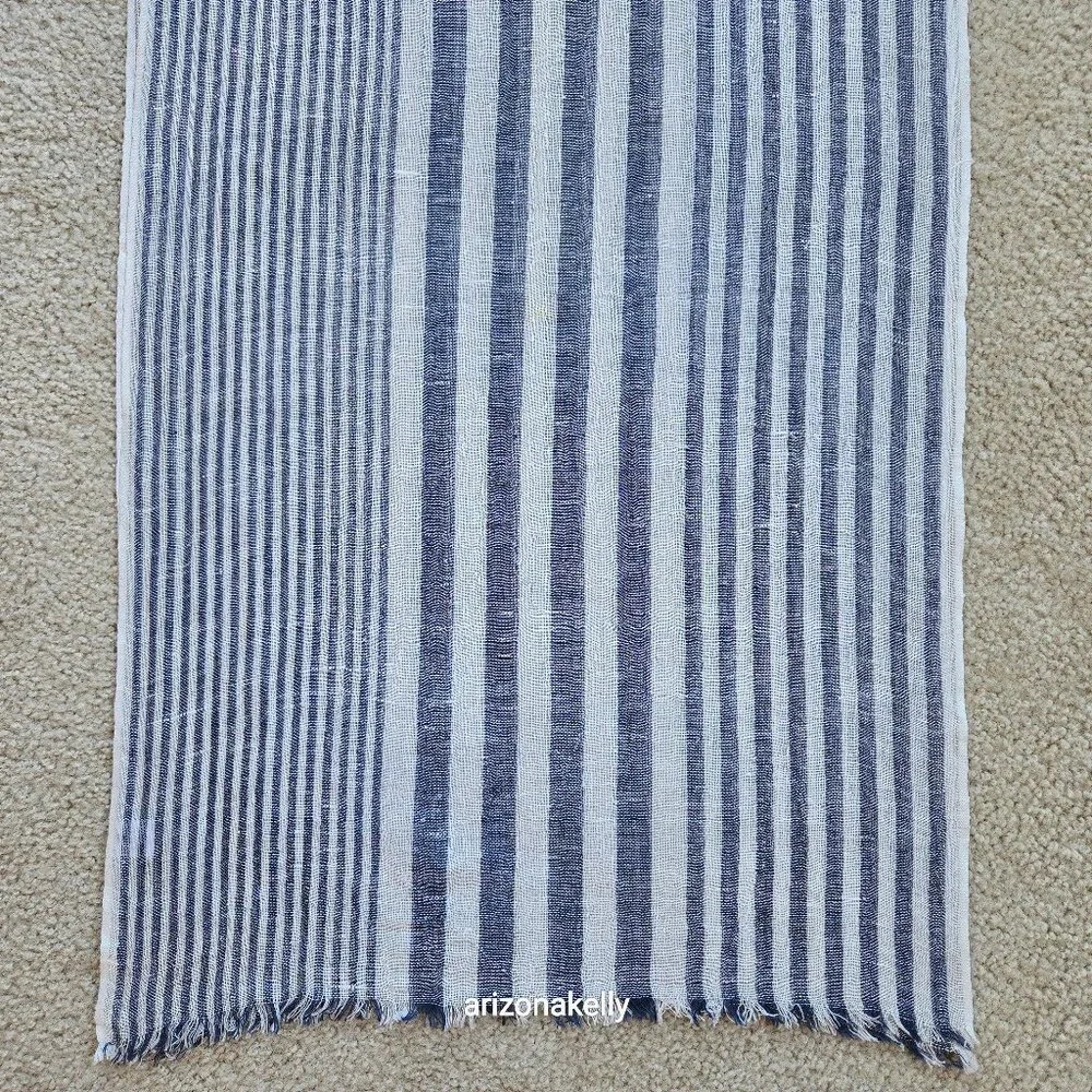 NWOT Linen Scarf Navy & White Stripe
